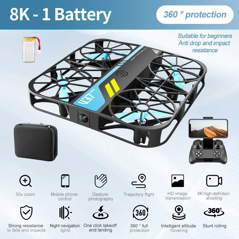 V37 New Mini 8K Drone with Camera 4K HD Easy to Carry Wifi FPV Dron Pocket Rc Helicopter Quadcopter Family Toys Gift