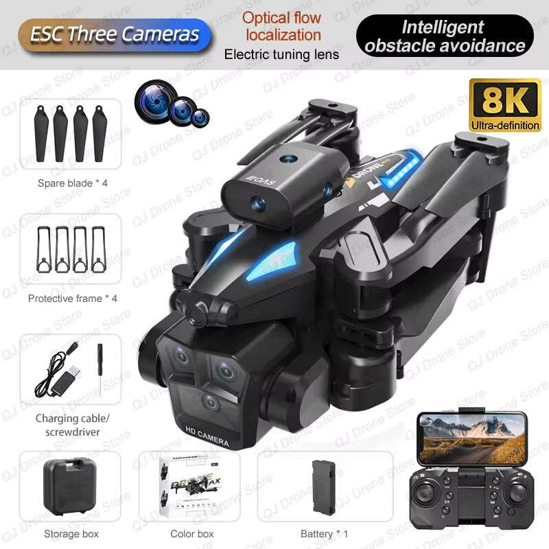 New C10 Drone GPS 8K HD Three Cameras Optical Flow Obstacle Avoidance Aerial Photography RC Foldable Quadcopter Toys Gifts