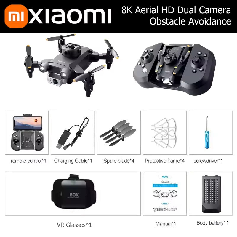 Xiaomi Mini V30 Drone 8K Aerial HD Profesional RC Drones Five-Sided Obstacle Avoidance Helicopter Convenient GPS Drone with VR