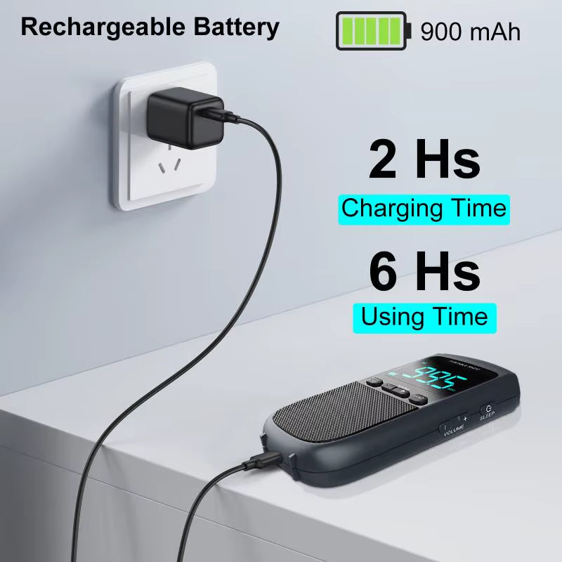 Mini AM/FM Portable Radios Pocket Receiver Stereo Speaker Rechargeable Radio with Alarm Clock for Outdoor Weather Broadcast