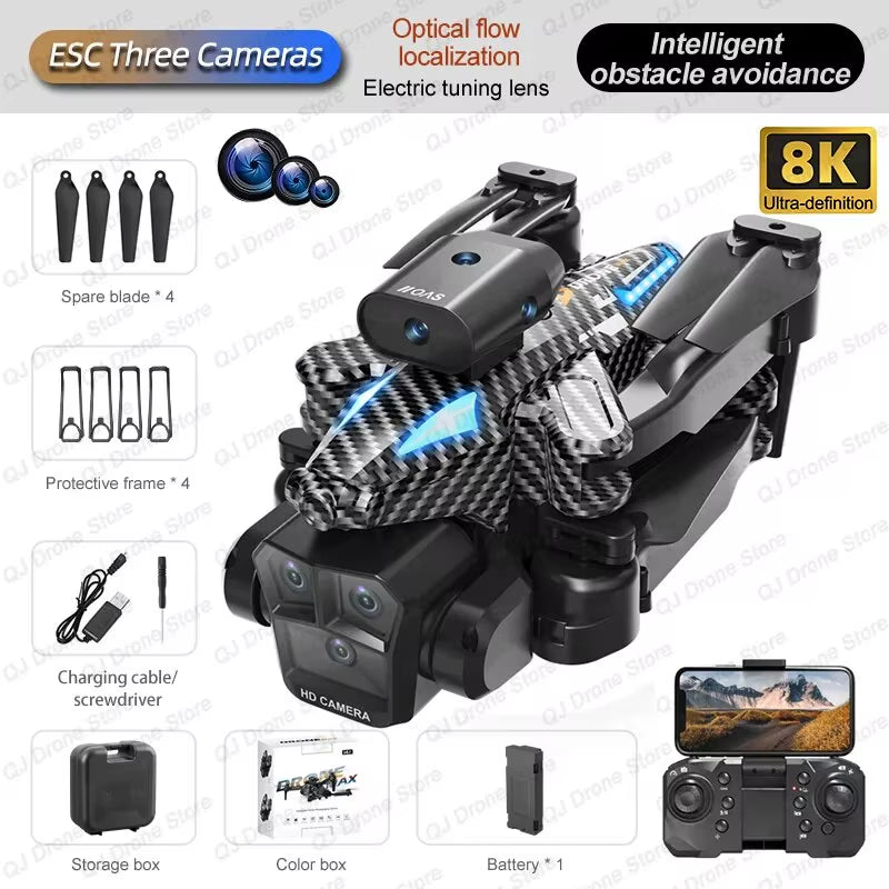 New C10 Drone GPS 8K HD Three Cameras Optical Flow Obstacle Avoidance Aerial Photography RC Foldable Quadcopter Toys Gifts