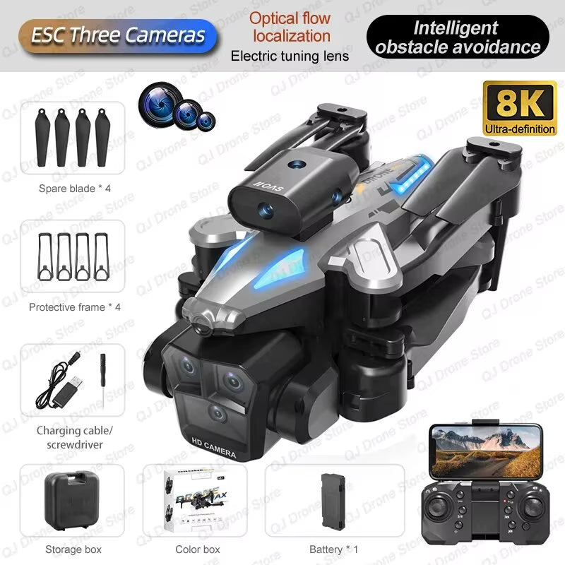 New C10 Drone GPS 8K HD Three Cameras Optical Flow Obstacle Avoidance Aerial Photography RC Foldable Quadcopter Toys Gifts