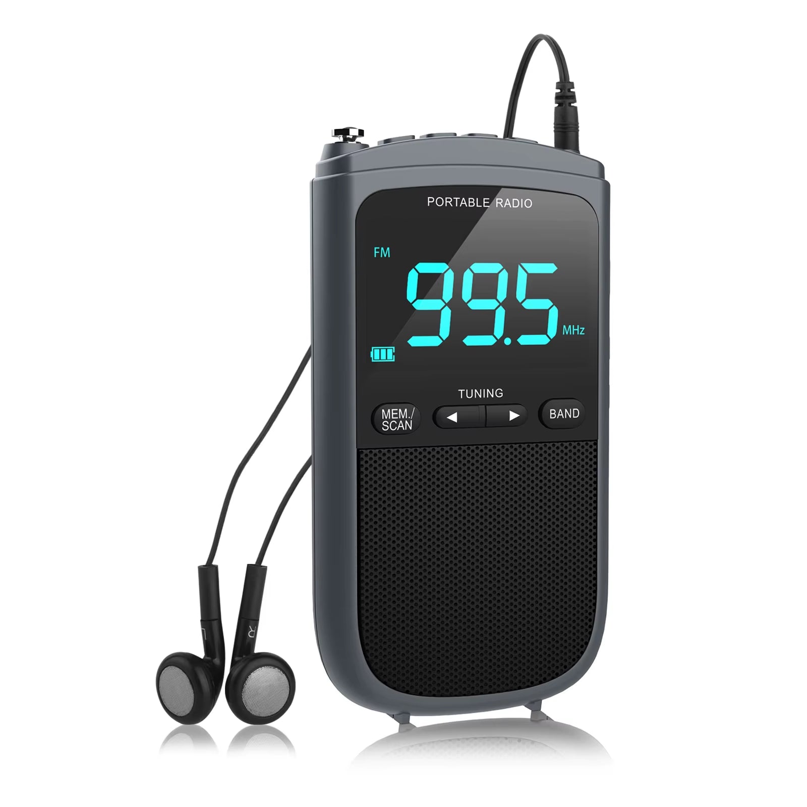 Mini AM/FM Portable Radios Pocket Receiver Stereo Speaker Rechargeable Radio with Alarm Clock for Outdoor Weather Broadcast
