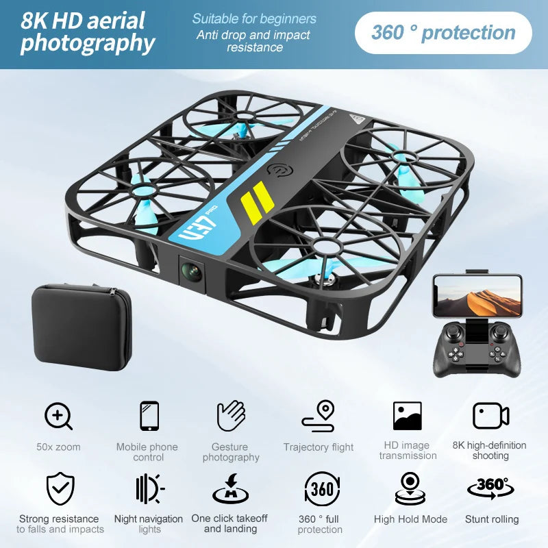 V37 New Mini 8K Drone with Camera 4K HD Easy to Carry Wifi FPV Dron Pocket Rc Helicopter Quadcopter Family Toys Gift