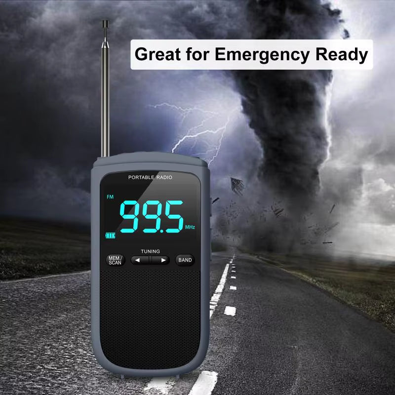 Mini AM/FM Portable Radios Pocket Receiver Stereo Speaker Rechargeable Radio with Alarm Clock for Outdoor Weather Broadcast