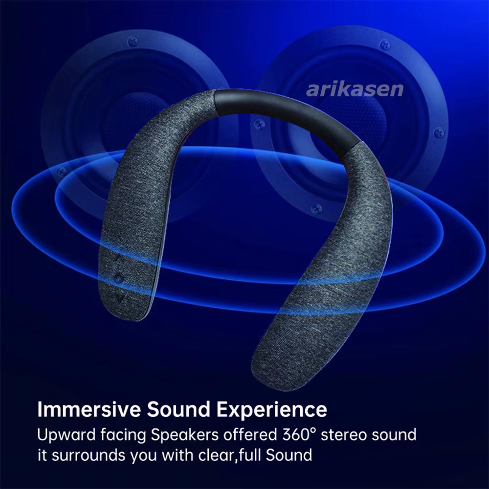Neckband Bluetooth Speakers 12H Music Wireless Wearable Speaker True 3D Stereo Sound Portable Personal Speakers with Microphone
